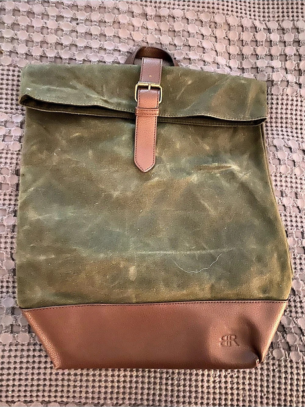 Banana Republic Waxed Canvas Rolltop Backpack Green & Brown